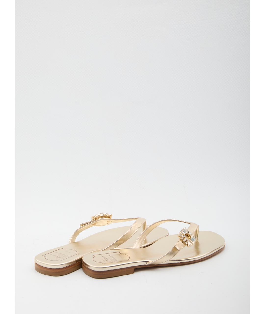 ROGER VIVIER Золотые кожаные шлепанцы, фото 3
