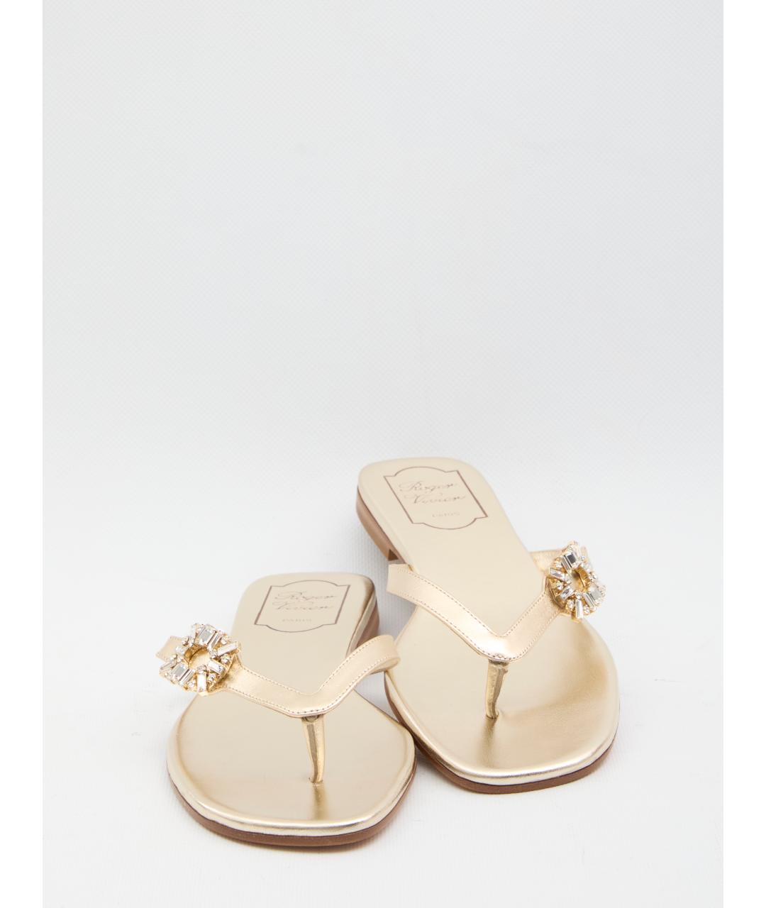 ROGER VIVIER Золотые кожаные шлепанцы, фото 5