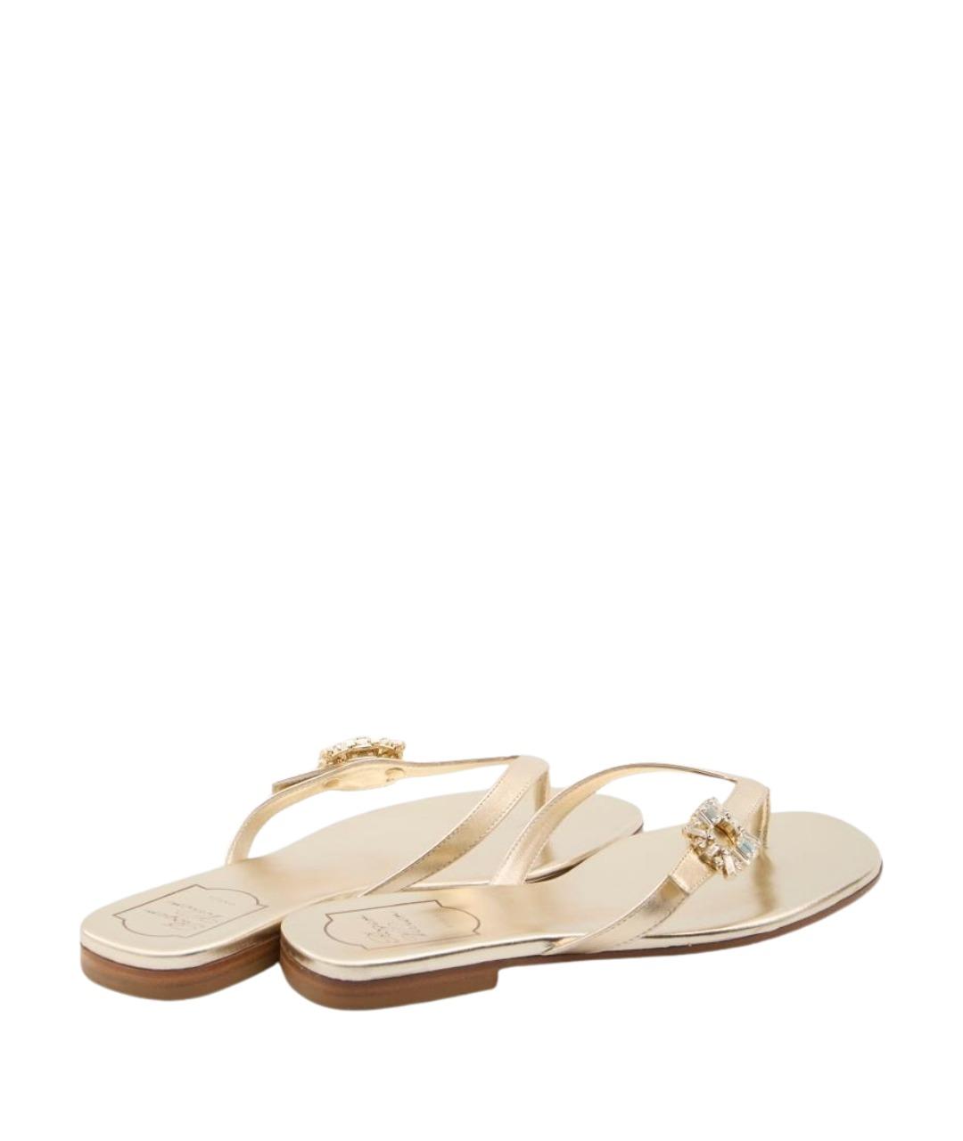 ROGER VIVIER Золотые кожаные шлепанцы, фото 3