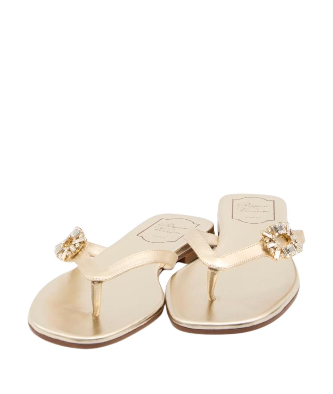 ROGER VIVIER Золотые кожаные шлепанцы, фото 2