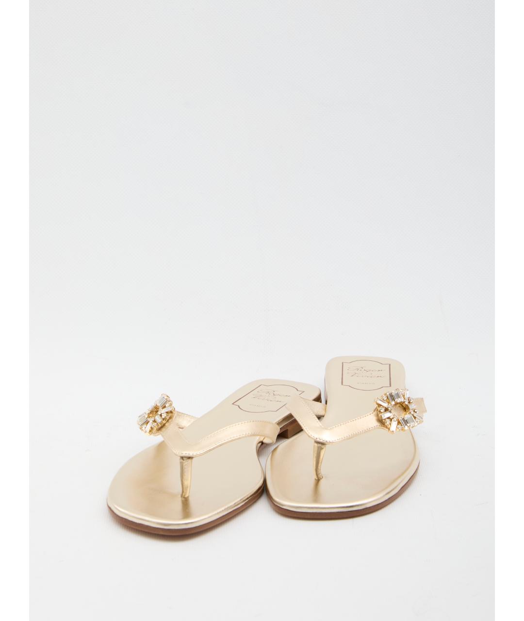 ROGER VIVIER Золотые кожаные шлепанцы, фото 2