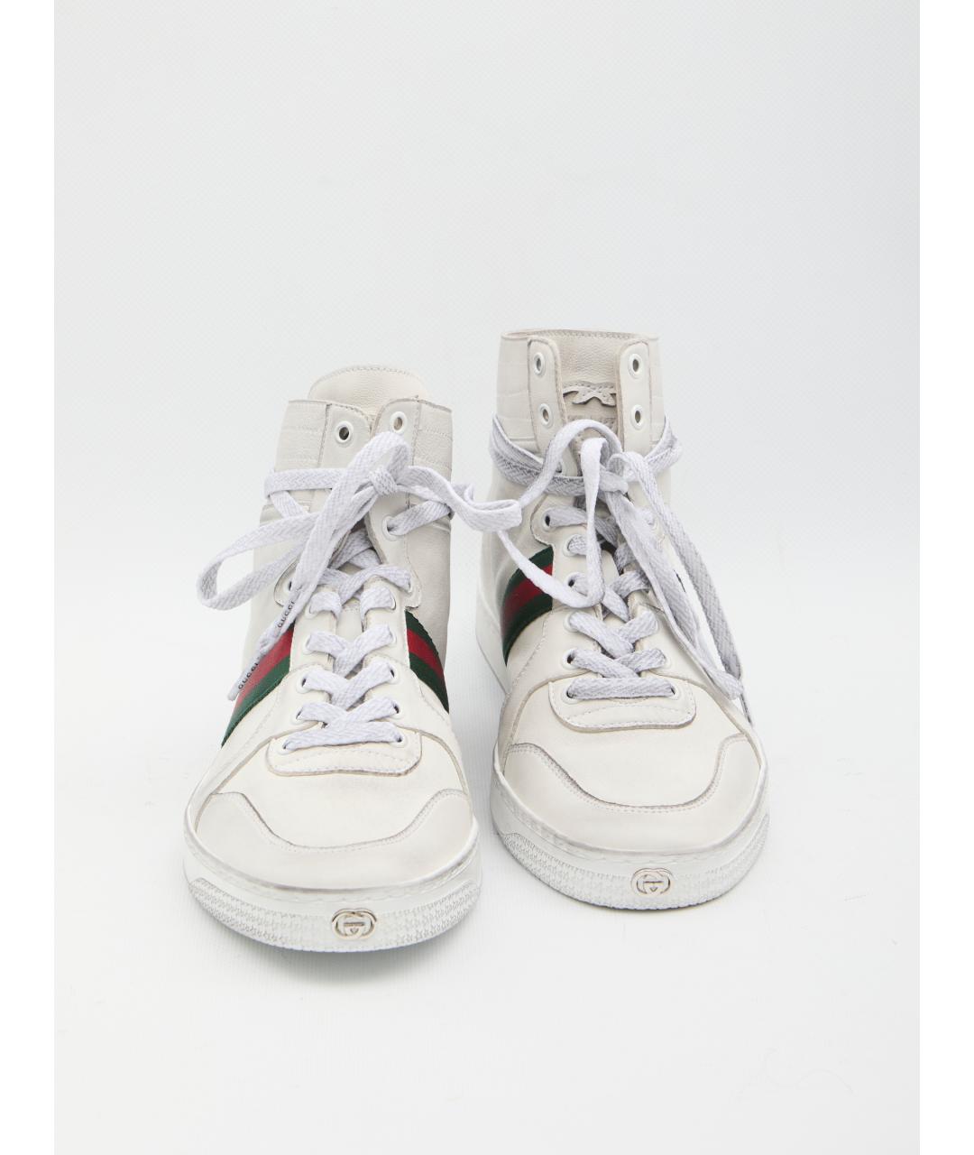 GUCCI Белые кожаные высокие кроссовки / кеды, фото 5