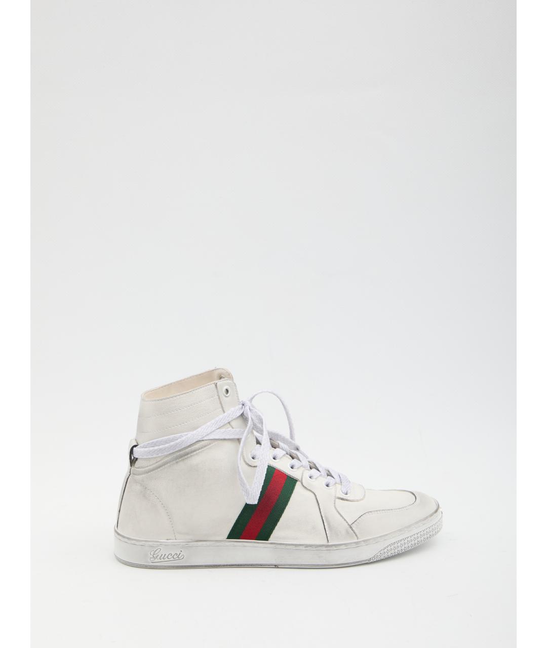 GUCCI Белые кожаные высокие кроссовки / кеды, фото 6