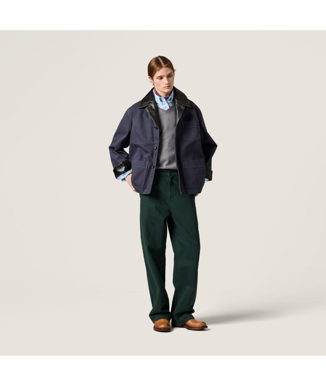 MIU MIU Зеленые хлопковые брюки широкие, фото 2