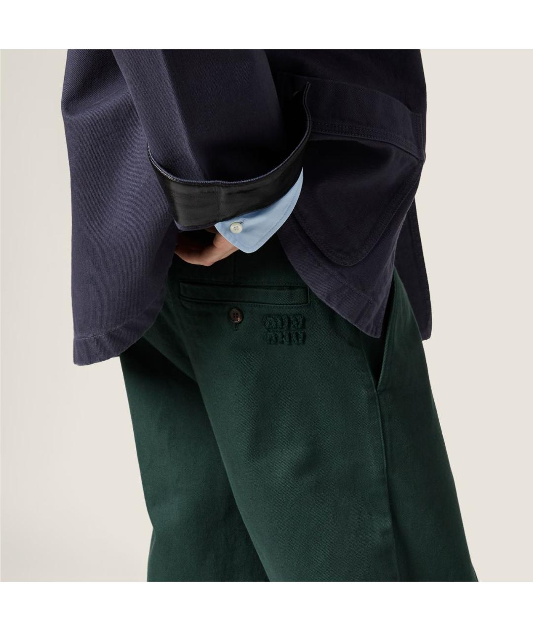 MIU MIU Зеленые хлопковые брюки широкие, фото 4