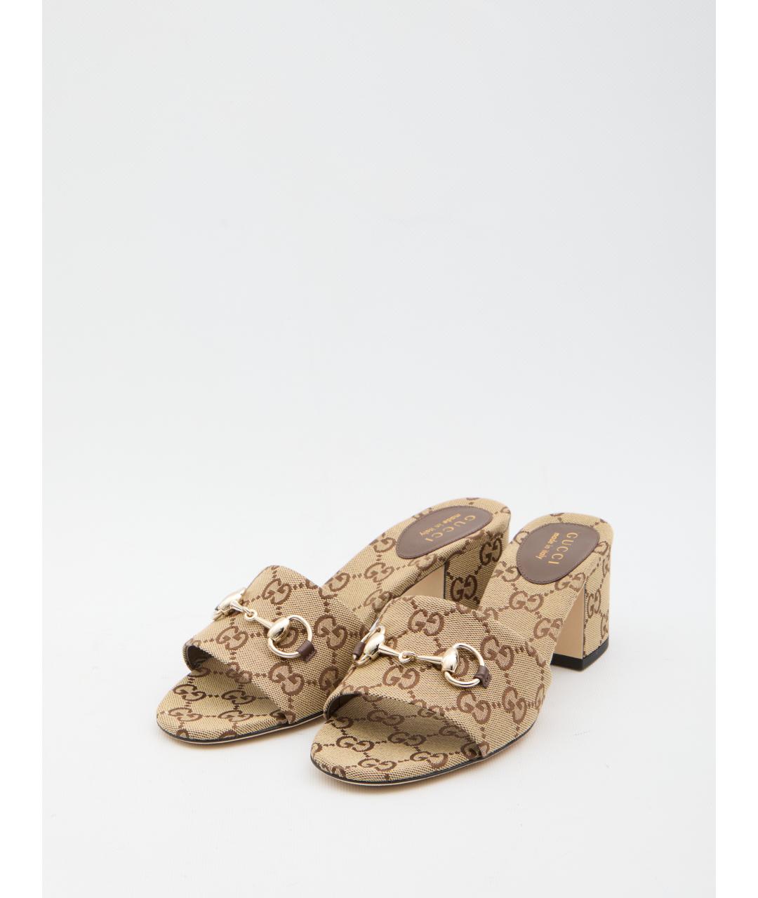 GUCCI Бежевые текстильные мюли, фото 2