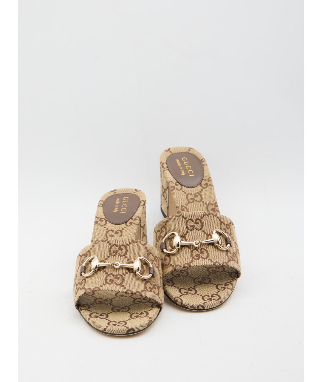 GUCCI Бежевые текстильные мюли, фото 5