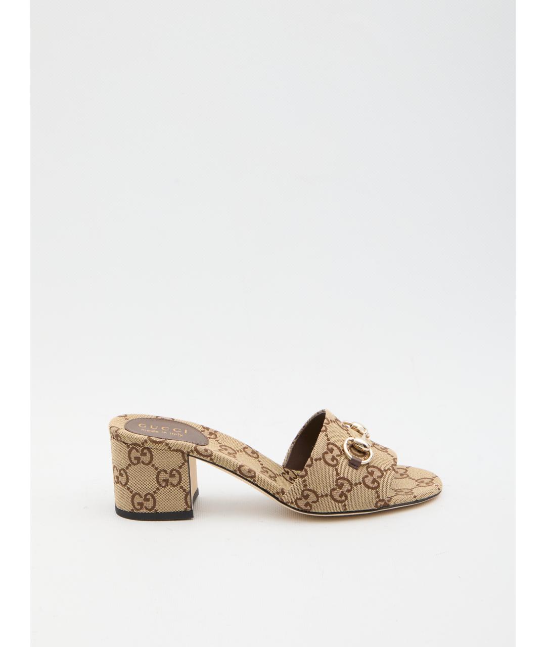 GUCCI Бежевые текстильные мюли, фото 6