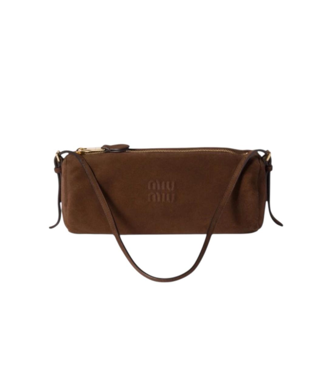 MIU MIU Коричневая замшевая сумка с короткими ручками, фото 4