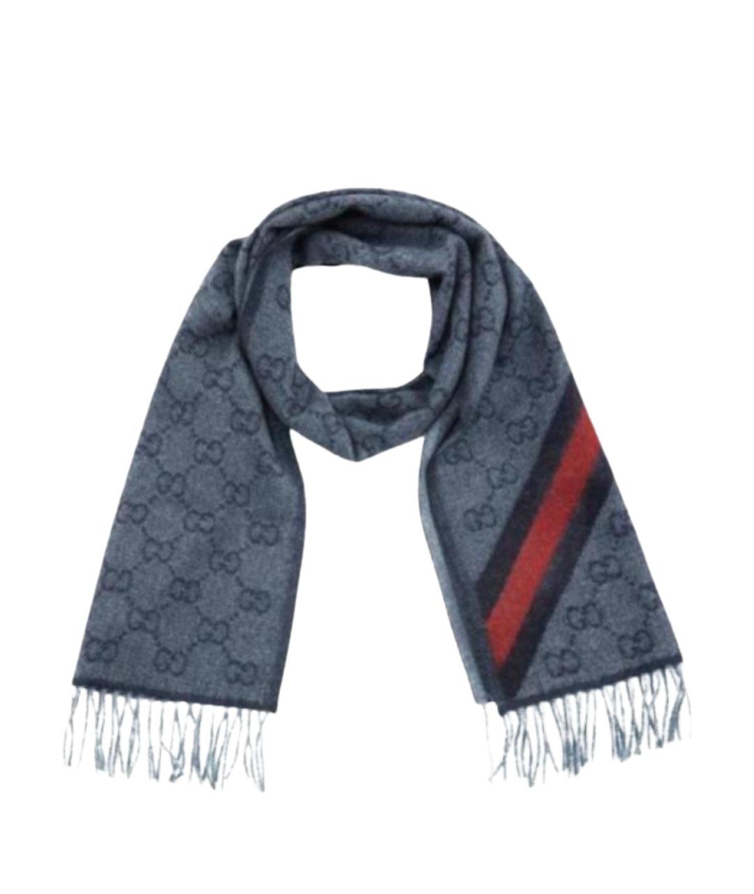 GUCCI Синий шерстяной шарф, фото 1