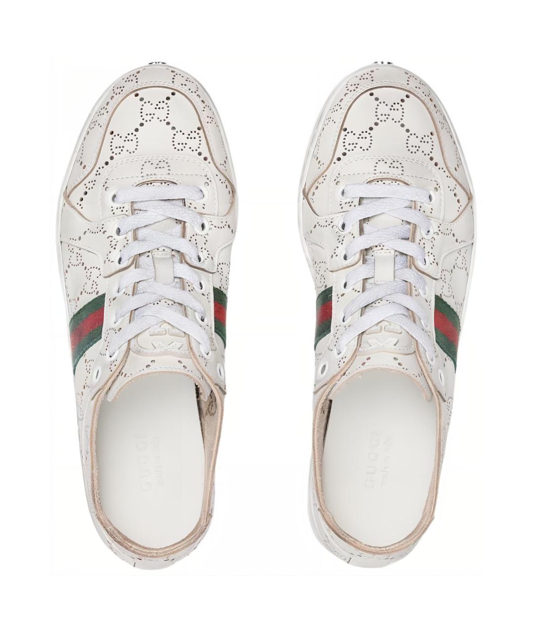 GUCCI Белые кожаные низкие кроссовки / кеды, фото 4