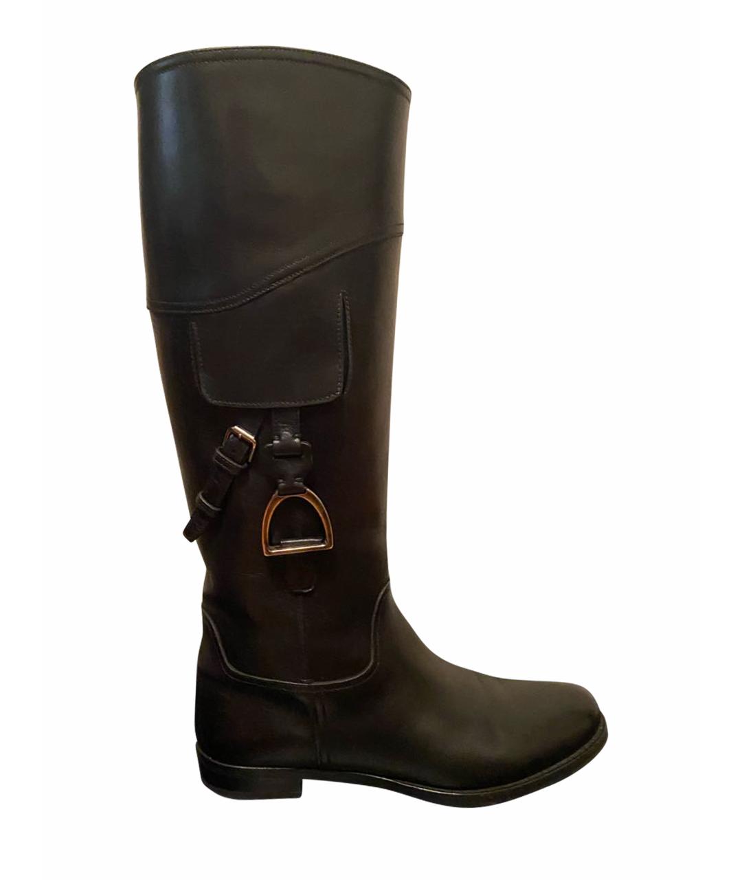 RALPH LAUREN Черные кожаные сапоги, фото 1