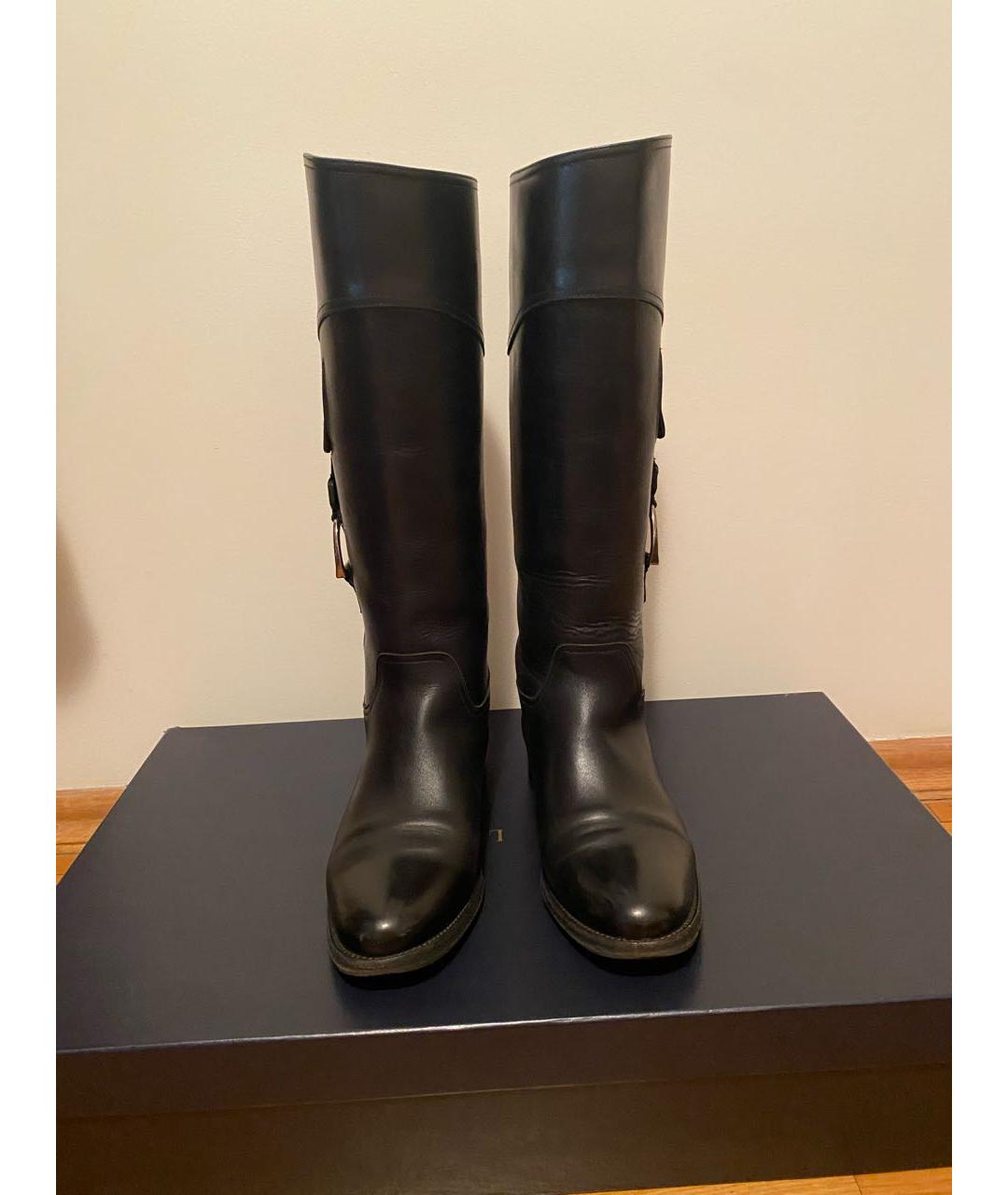 RALPH LAUREN Черные кожаные сапоги, фото 2