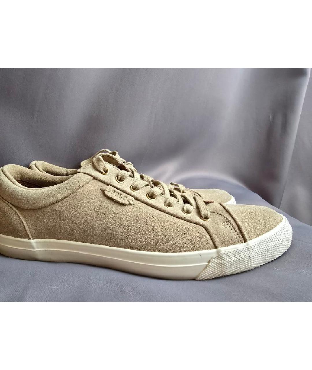 POLO RALPH LAUREN Бежевые замшевые низкие кроссовки / кеды, фото 4