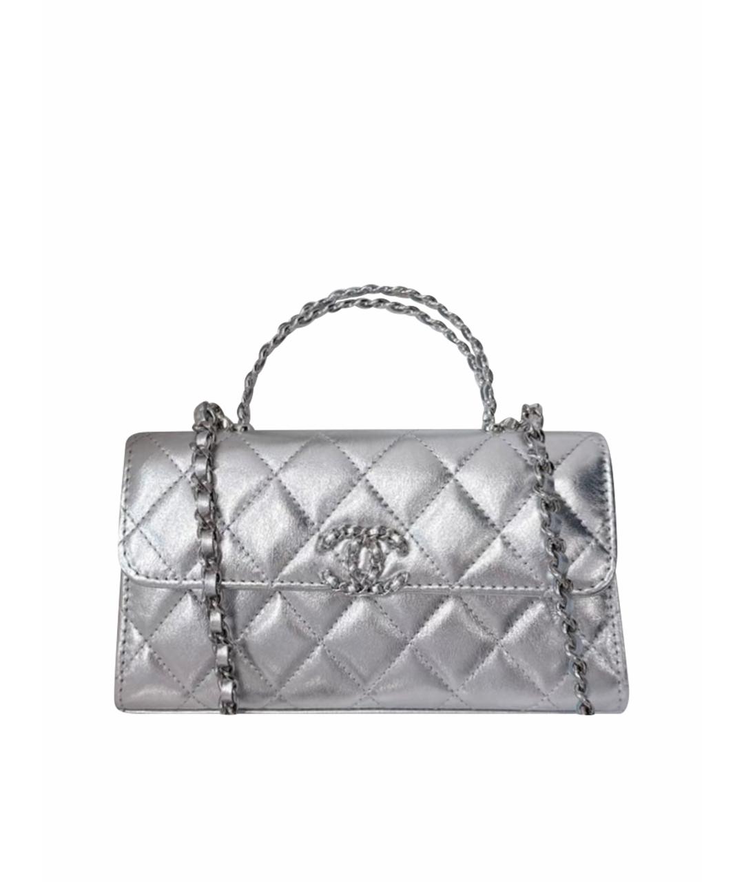 CHANEL Серебряная кожаная сумка с короткими ручками, фото 1
