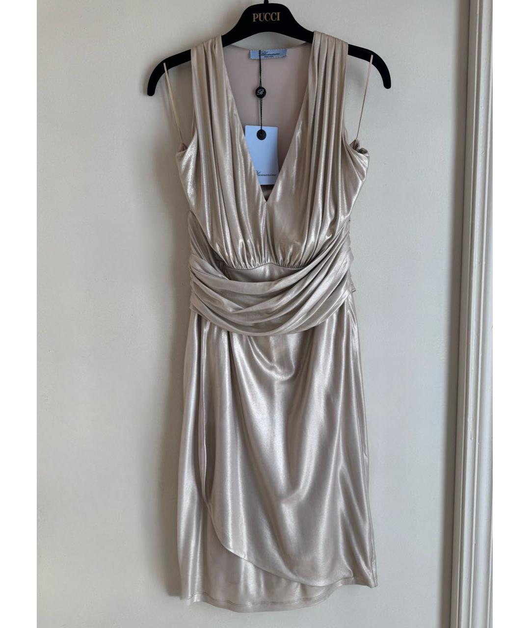 BLUMARINE Золотое вискозное вечернее платье, фото 6