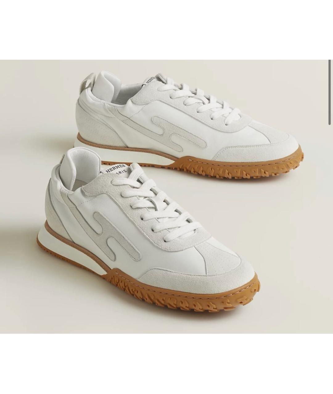 HERMES Белые кожаные кроссовки, фото 2