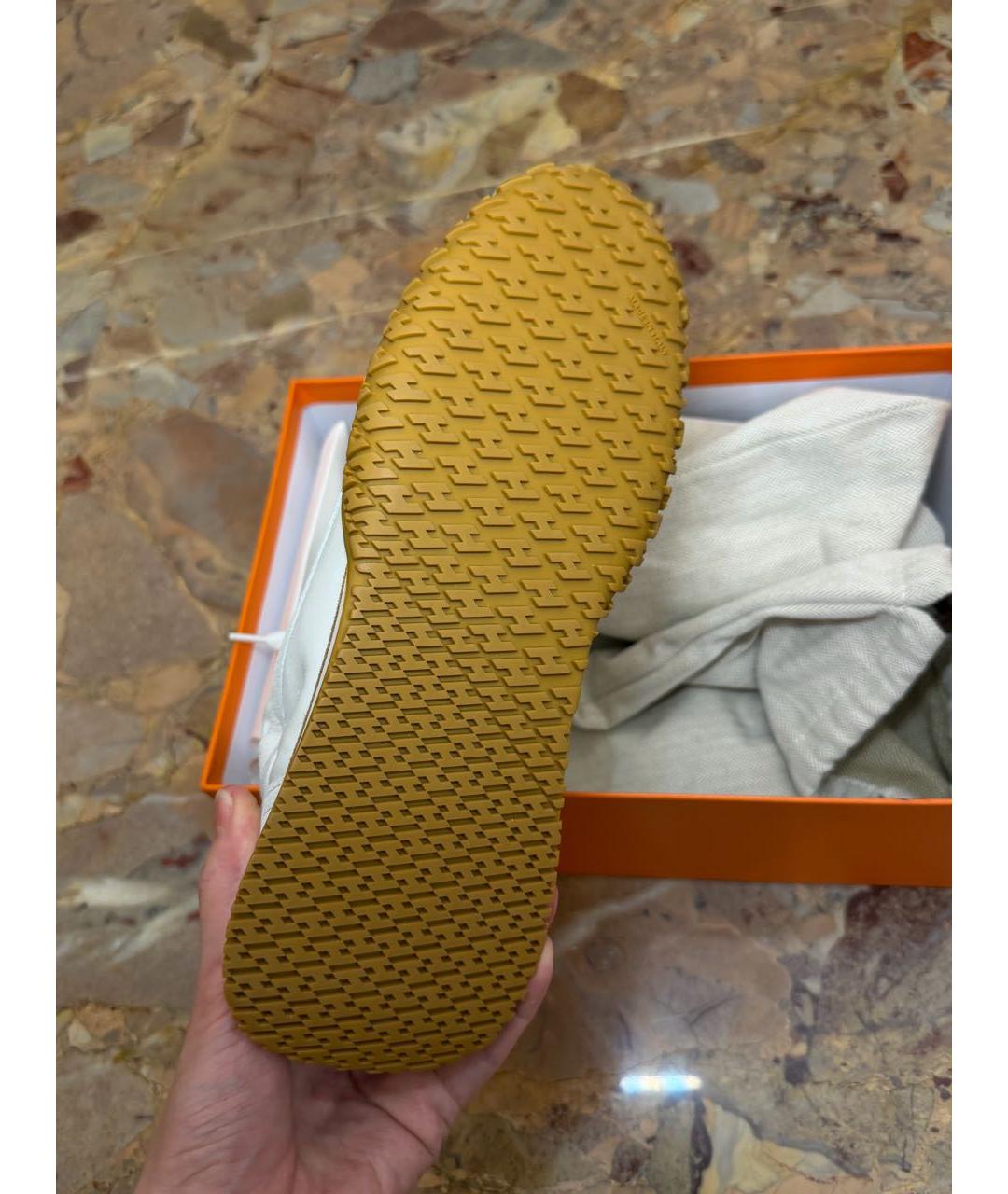 HERMES Белые кожаные кроссовки, фото 5