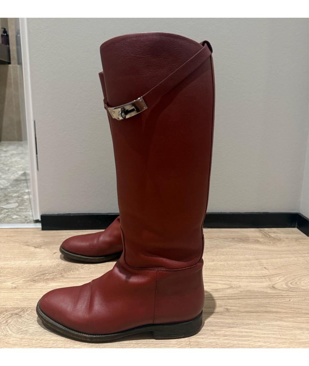 HERMES Бордовые кожаные сапоги, фото 3