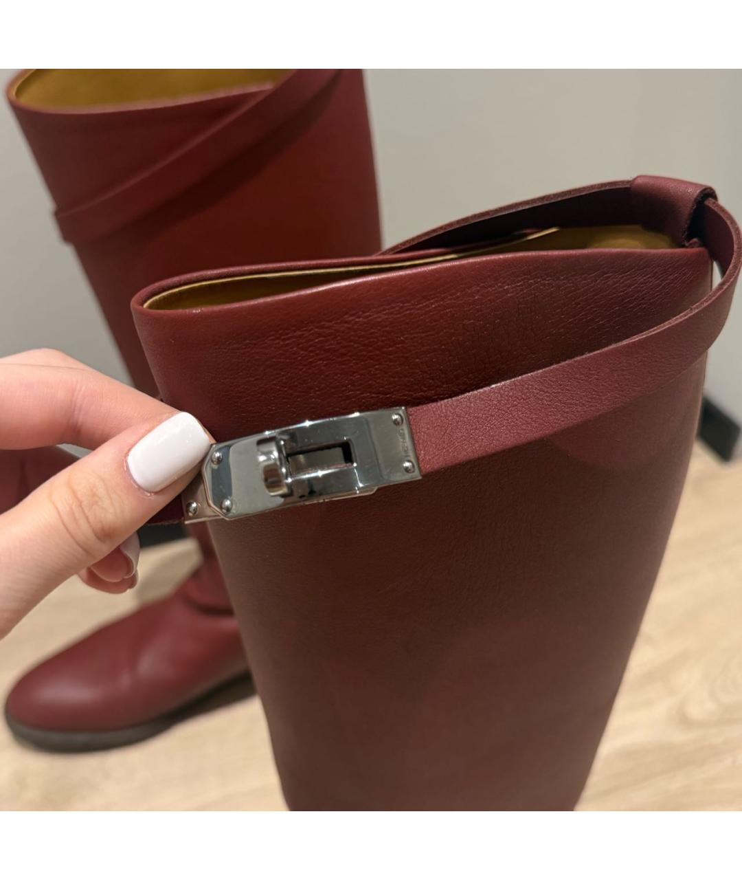 HERMES Бордовые кожаные сапоги, фото 4