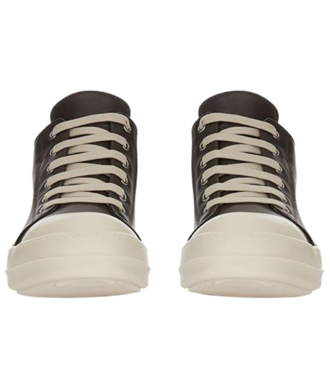 RICK OWENS Коричневые кожаные низкие кроссовки / кеды, фото 4