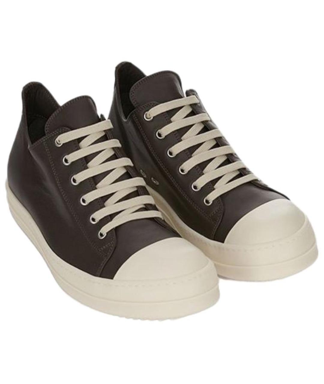 RICK OWENS Коричневые кожаные низкие кроссовки / кеды, фото 3