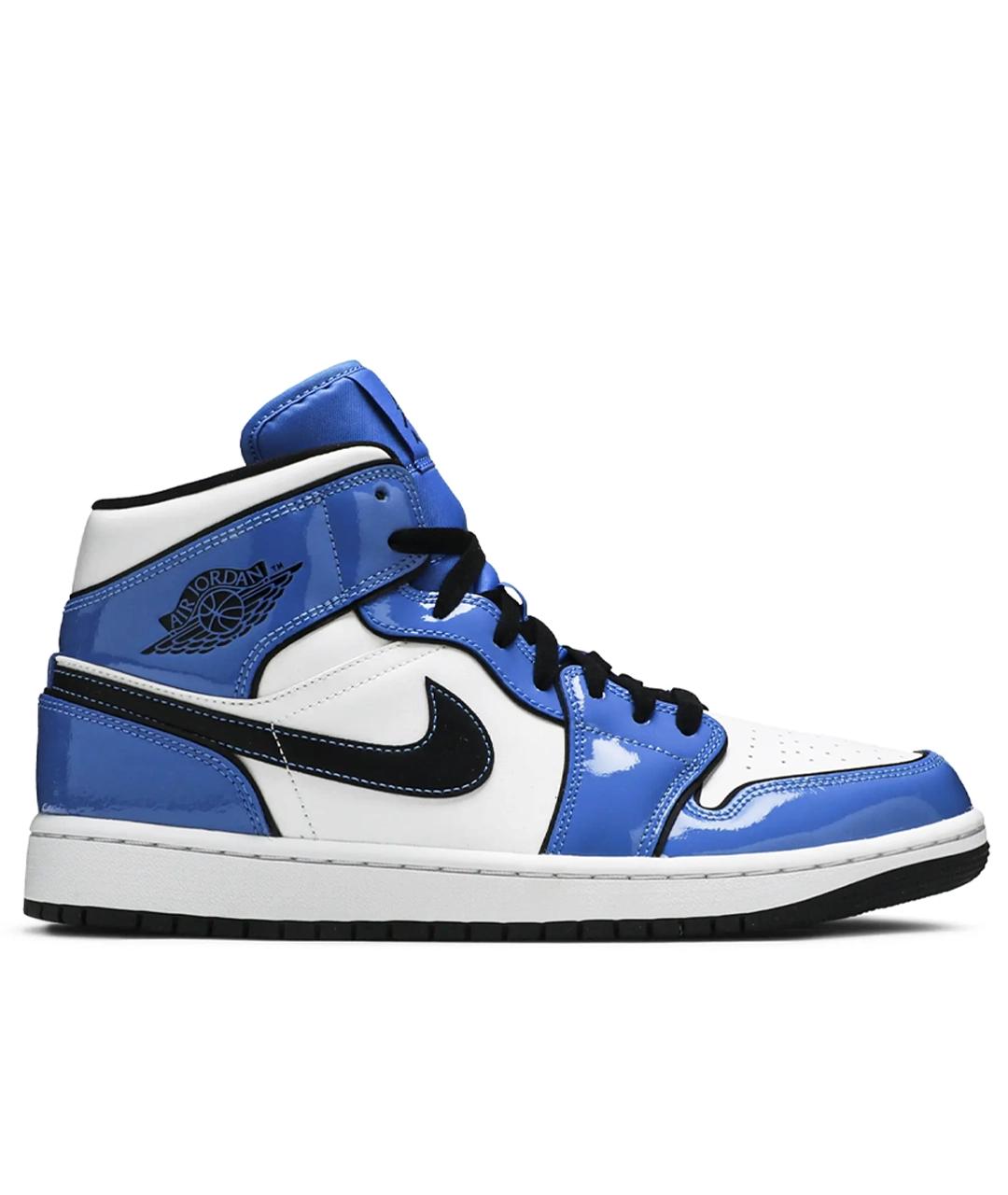 JORDAN Синие кожаные высокие кроссовки / кеды, фото 1