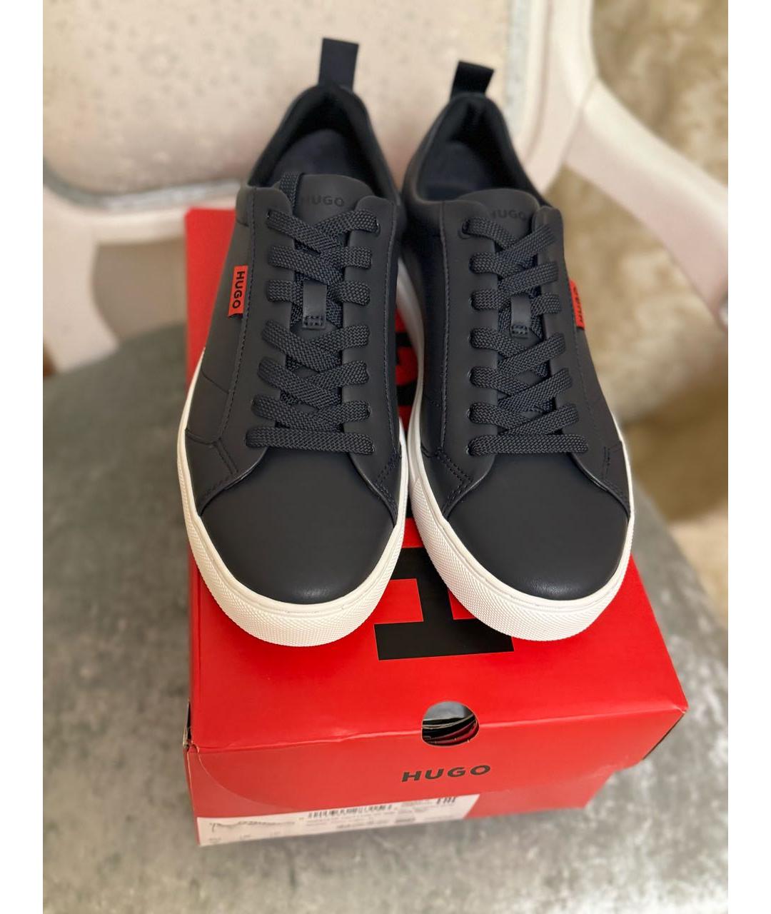 HUGO Темно-синие низкие кроссовки / кеды из искусственной кожи, фото 2