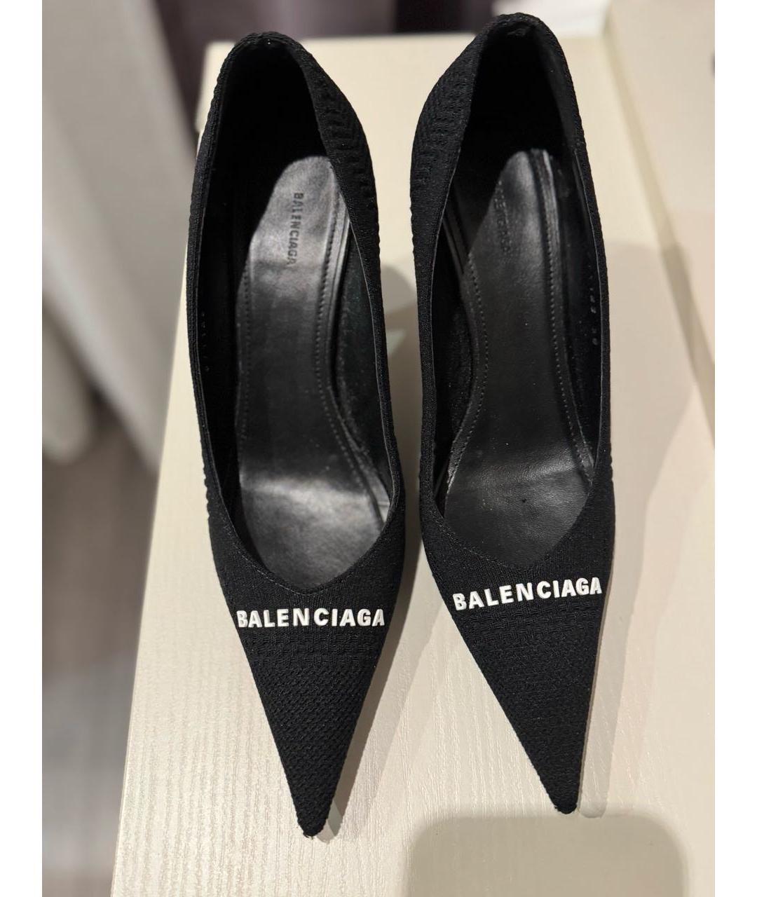 BALENCIAGA Черные текстильные лодочки на низком каблуке, фото 3