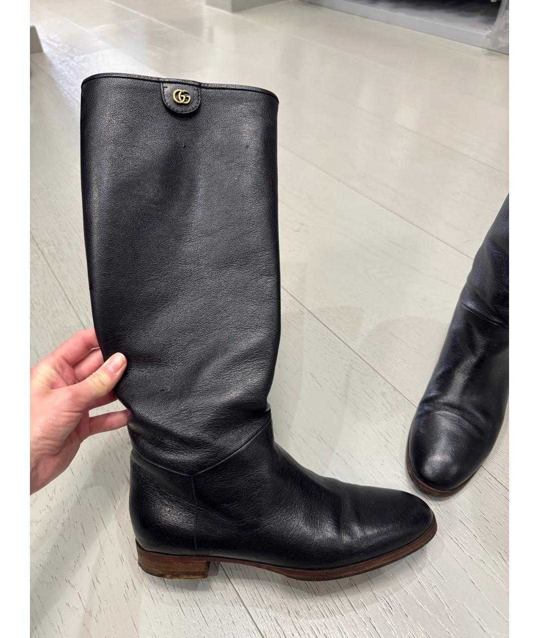 GUCCI Черные кожаные сапоги, фото 5