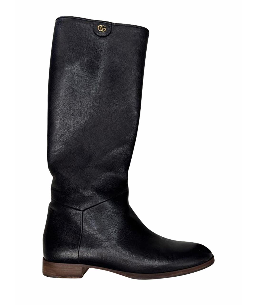 GUCCI Черные кожаные сапоги, фото 1