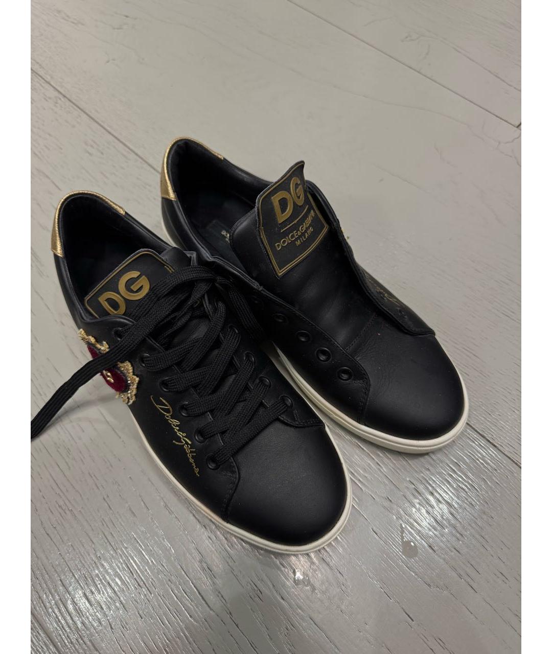 DOLCE&GABBANA Черные кожаные кеды, фото 2