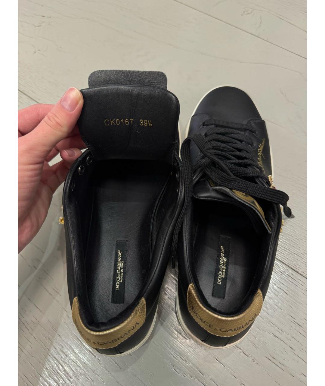 DOLCE&GABBANA Черные кожаные кеды, фото 4