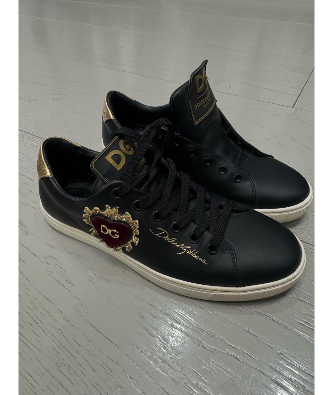 DOLCE&GABBANA Черные кожаные кеды, фото 5