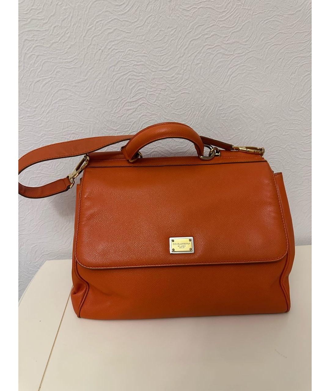DOLCE&GABBANA Оранжевая кожаная сумка тоут, фото 5