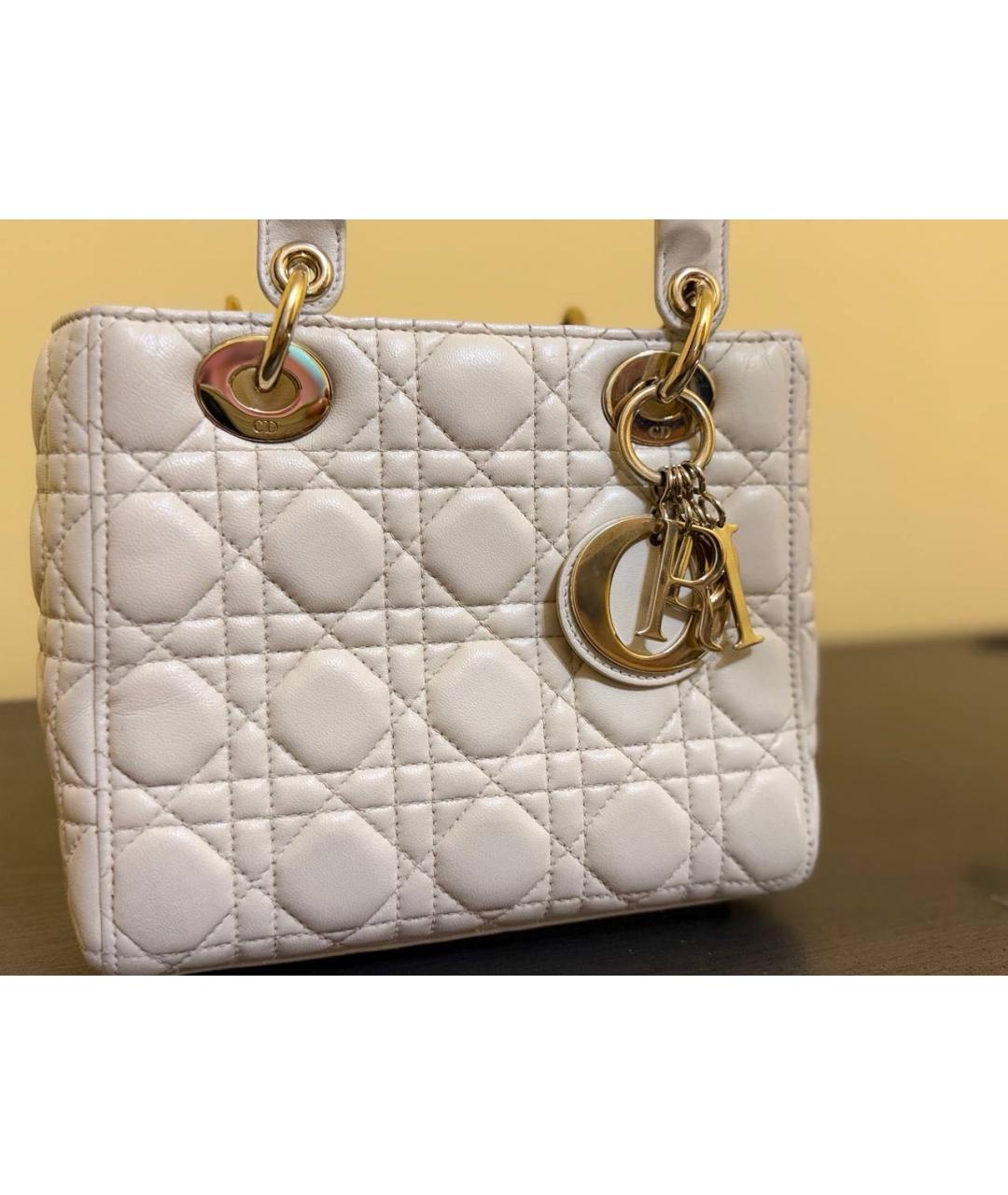 CHRISTIAN DIOR Белая кожаная сумка с короткими ручками, фото 2