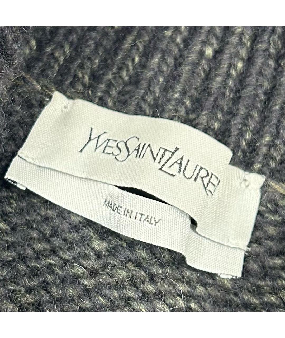 SAINT LAURENT Серый шерстяной кардиган, фото 5