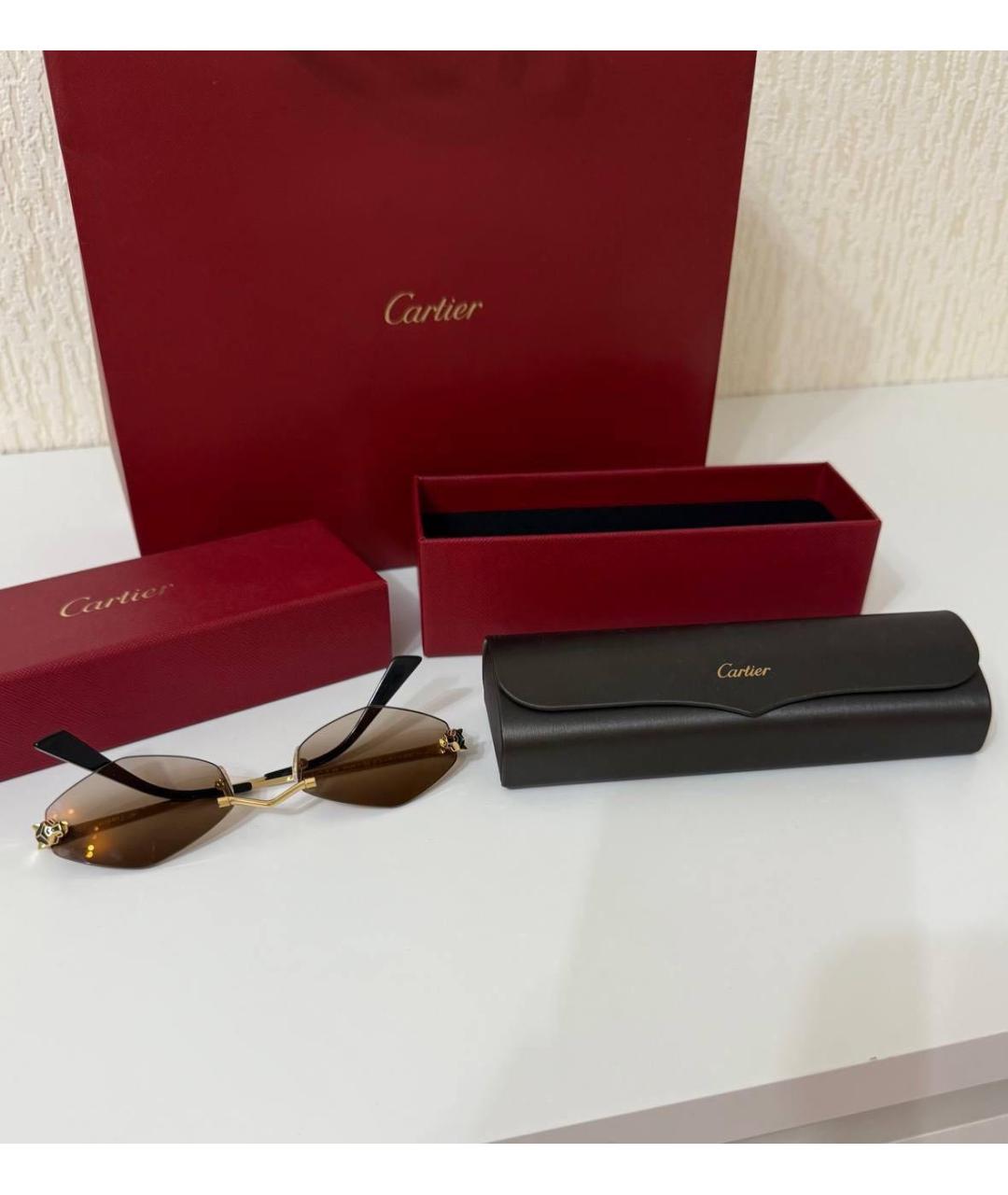 CARTIER Коричневые металлические солнцезащитные очки, фото 5