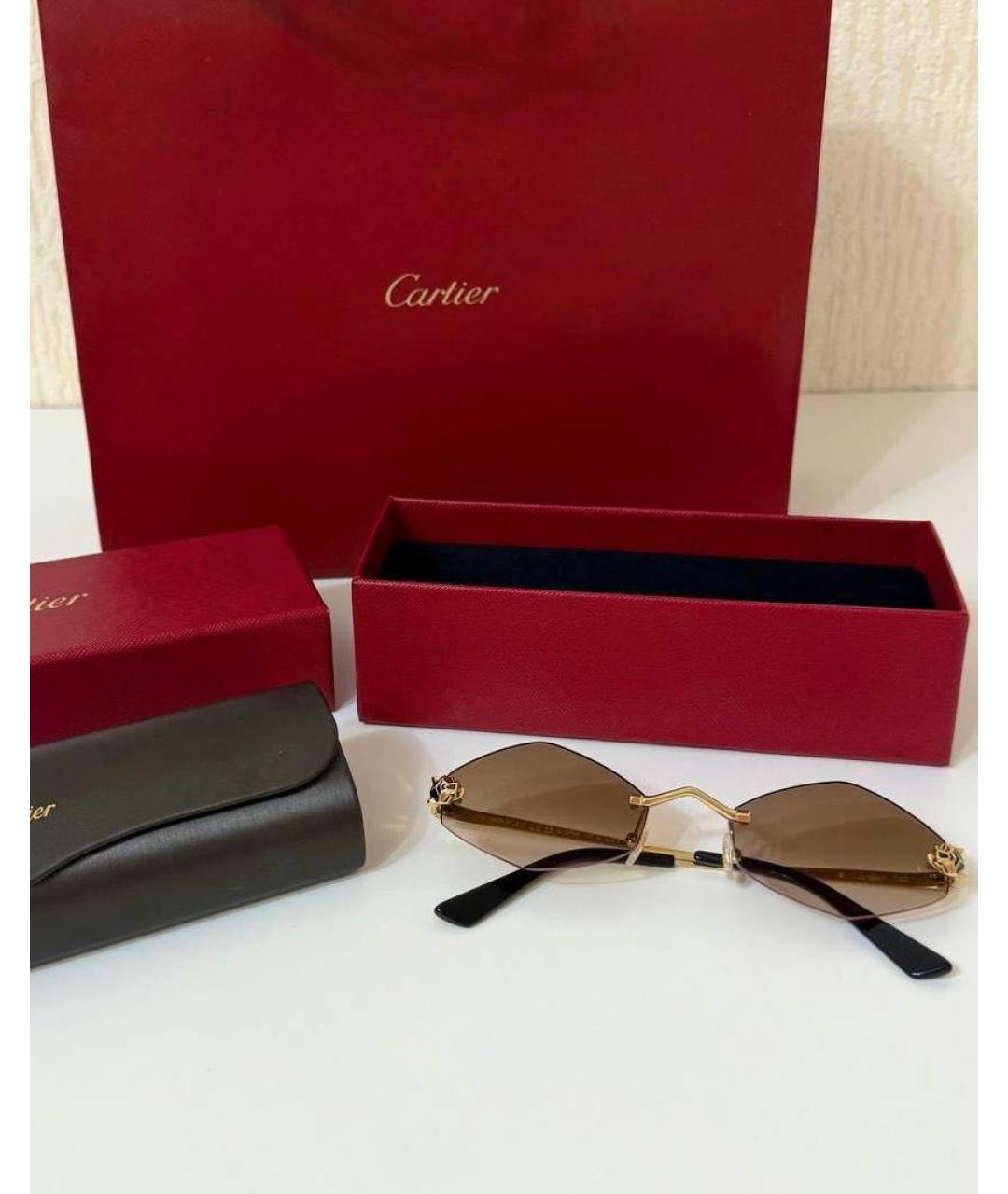 CARTIER Коричневые металлические солнцезащитные очки, фото 4