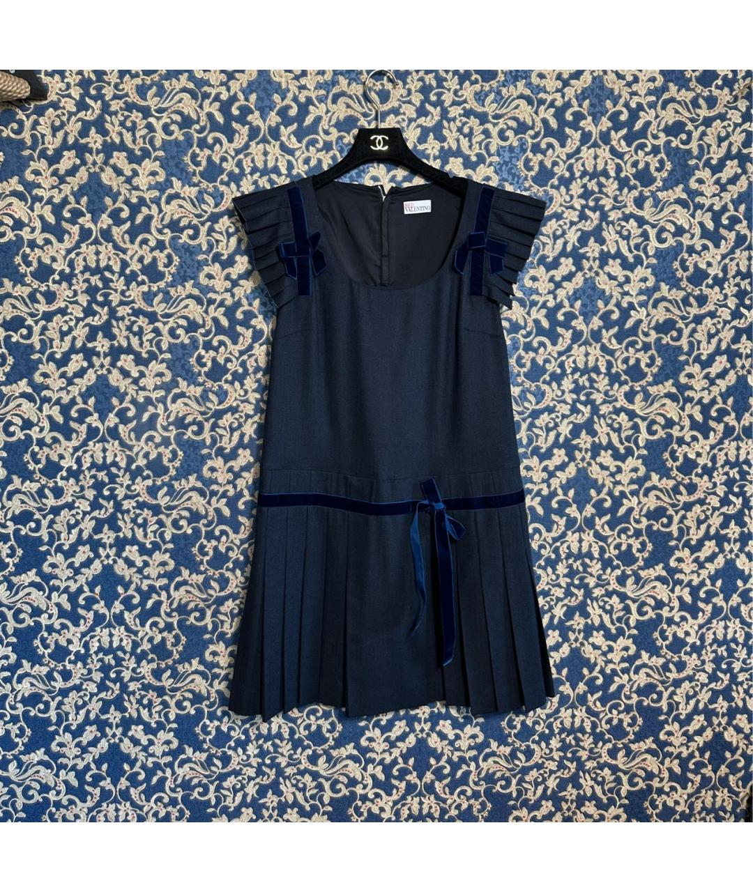 RED VALENTINO Темно-синее шерстяное повседневное платье, фото 4