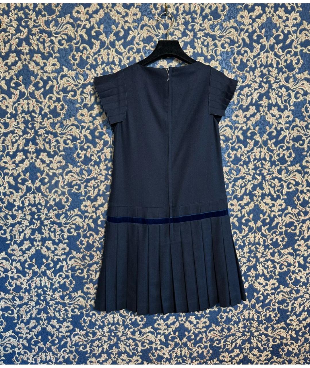 RED VALENTINO Темно-синее шерстяное повседневное платье, фото 3