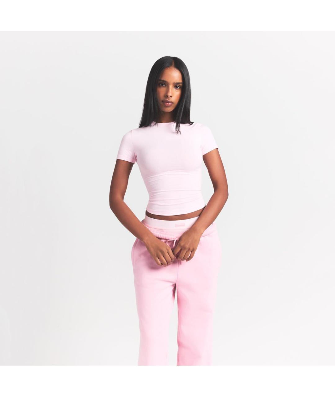 SKIMS Розовая хлопко-эластановая футболка, фото 3