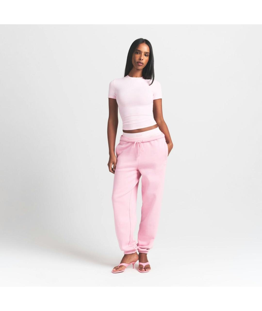 SKIMS Розовая хлопко-эластановая футболка, фото 2