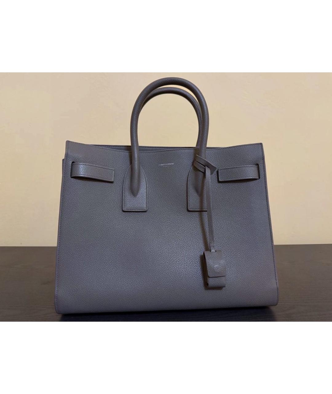 SAINT LAURENT Серая кожаная сумка с короткими ручками, фото 8