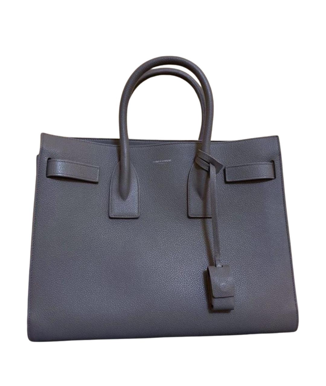 SAINT LAURENT Серая кожаная сумка с короткими ручками, фото 1