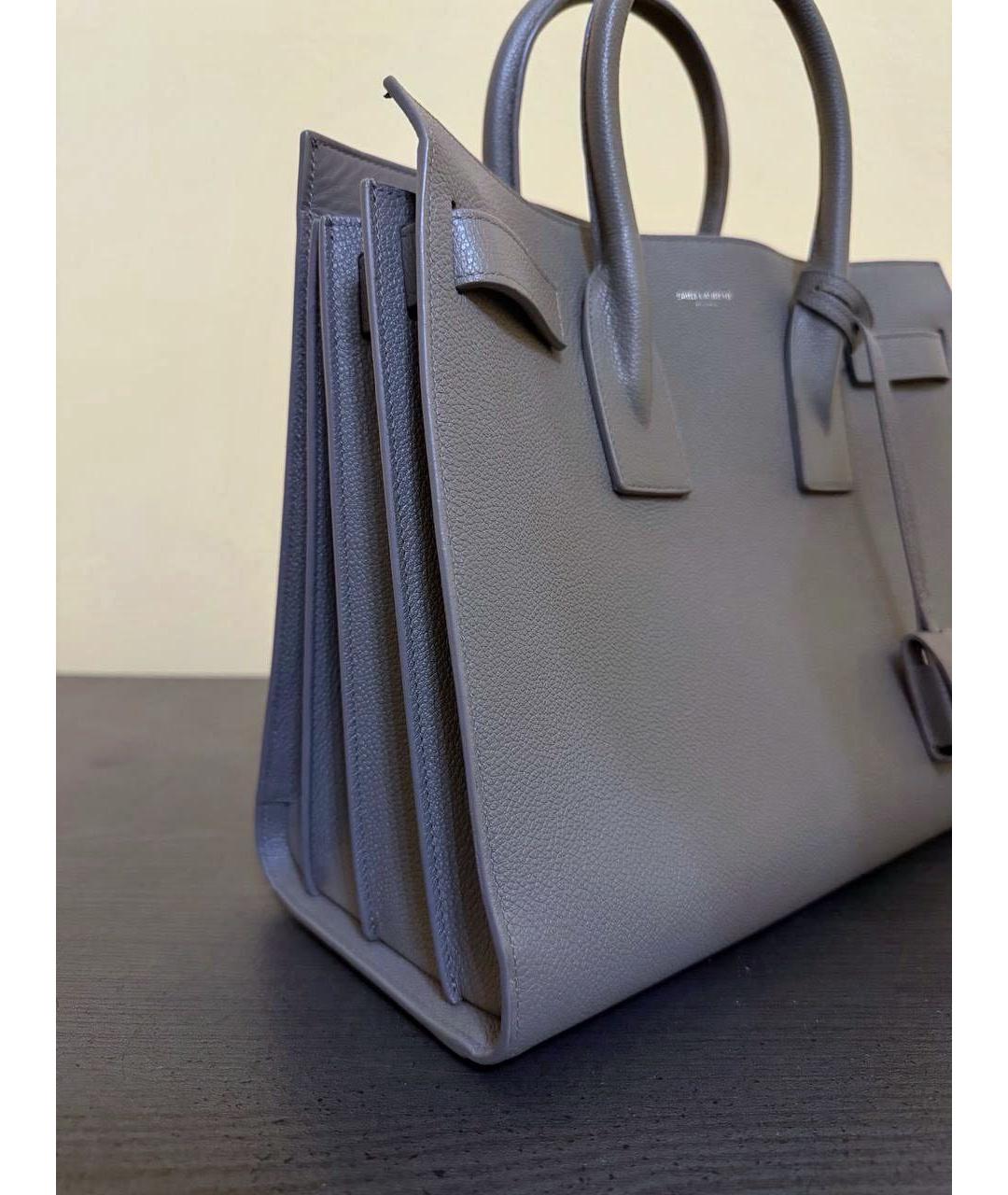SAINT LAURENT Серая кожаная сумка с короткими ручками, фото 3