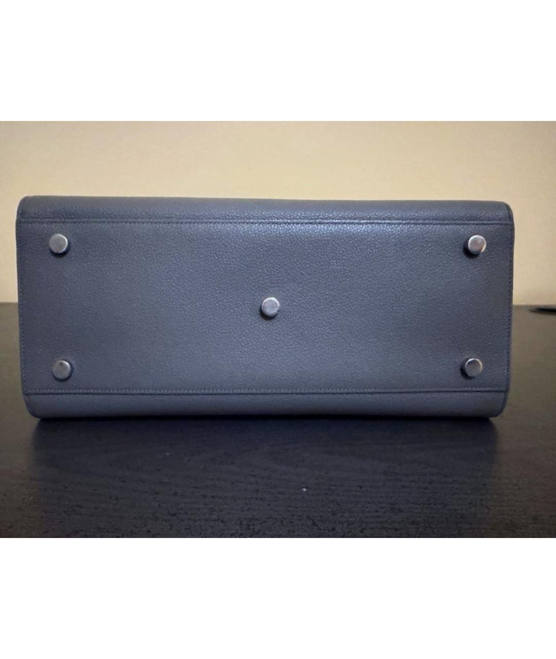 SAINT LAURENT Серая кожаная сумка с короткими ручками, фото 5