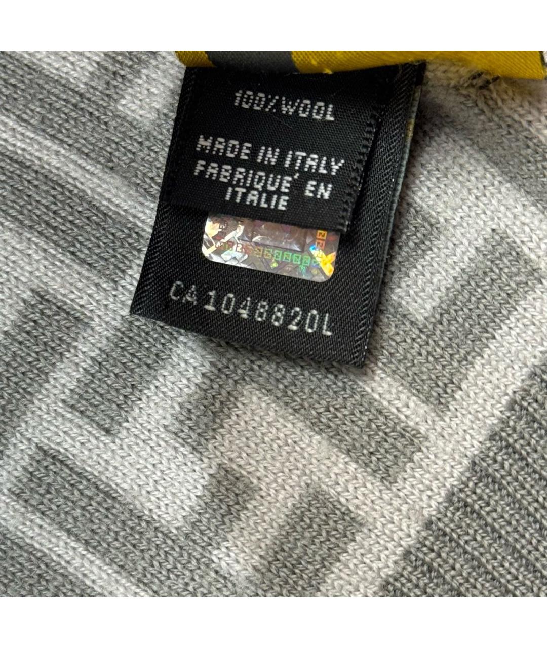 FENDI Серый шерстяной шарф, фото 4