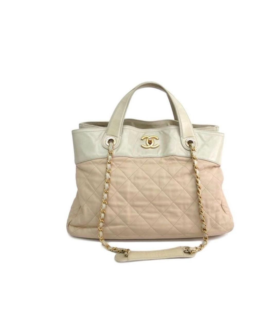 CHANEL Бежевая кожаная сумка тоут, фото 9