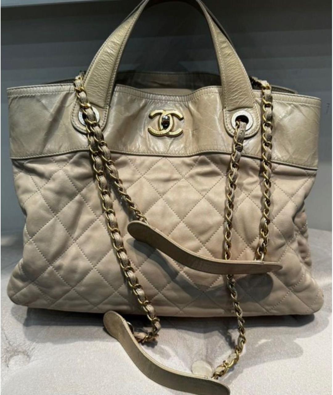 CHANEL Бежевая кожаная сумка тоут, фото 2